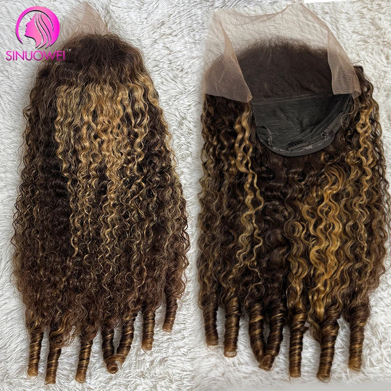 250% Density Highlight 13x6 Lace Frontal Burmese Bouncy Curly Human Hair Wigs Lace Closure Colored Pixie Curly Wigs for Women