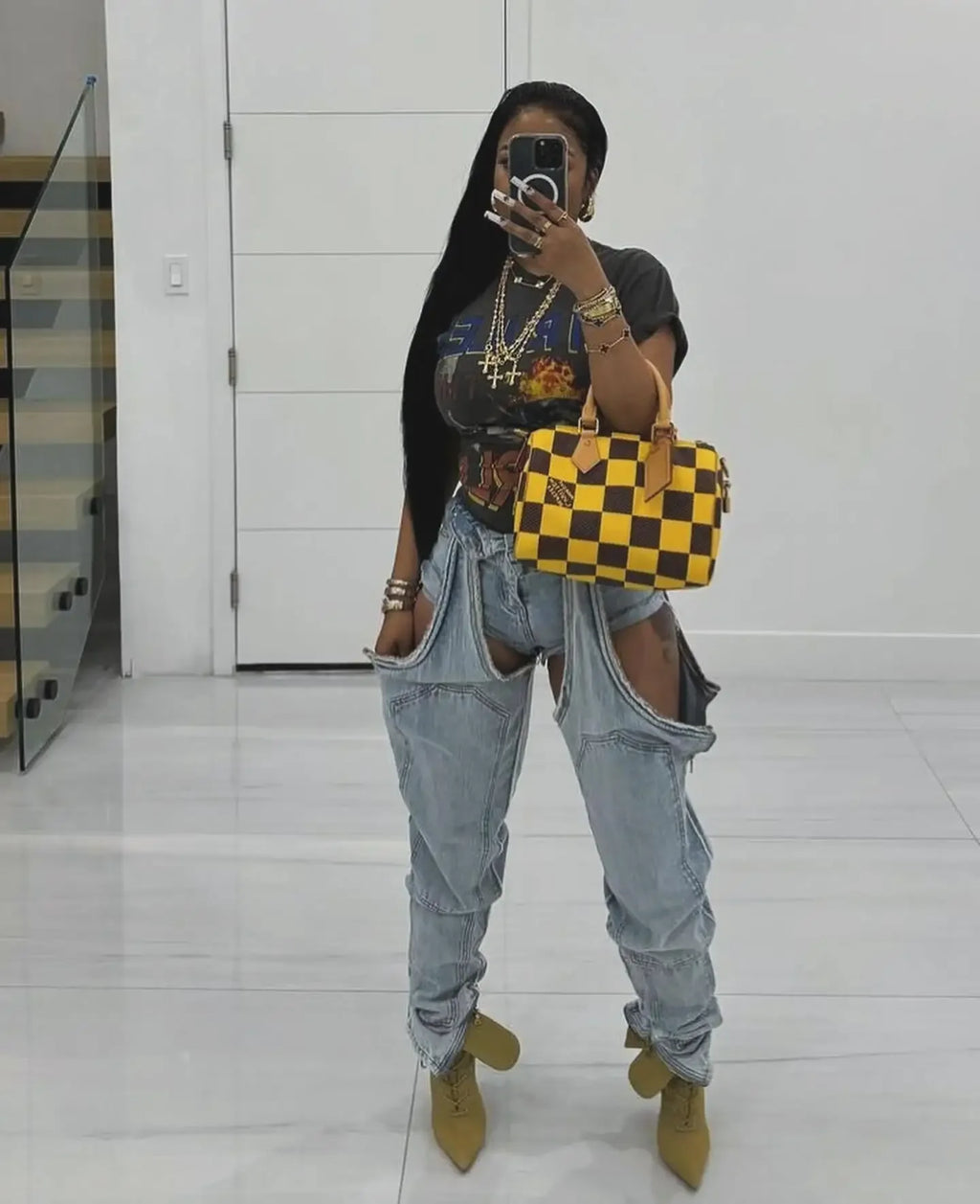 Mom Jeans Straight Pants Women Hollow Out Zipper High Strecth Pockets Irregular Denim Vintage Y2k 2025 Trousers Streetwear