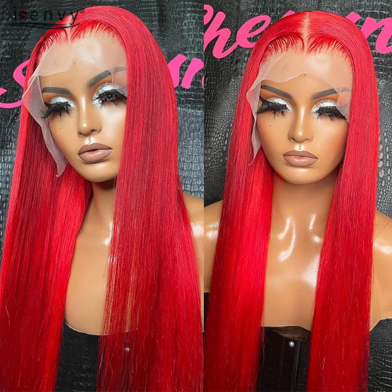 99J Red Colored Lace Front Human Hair Wigs Silky Straight 13X4 13X6 Burgundy Hd Transparent Pre Plucked Lace Frontal Wigs 180%