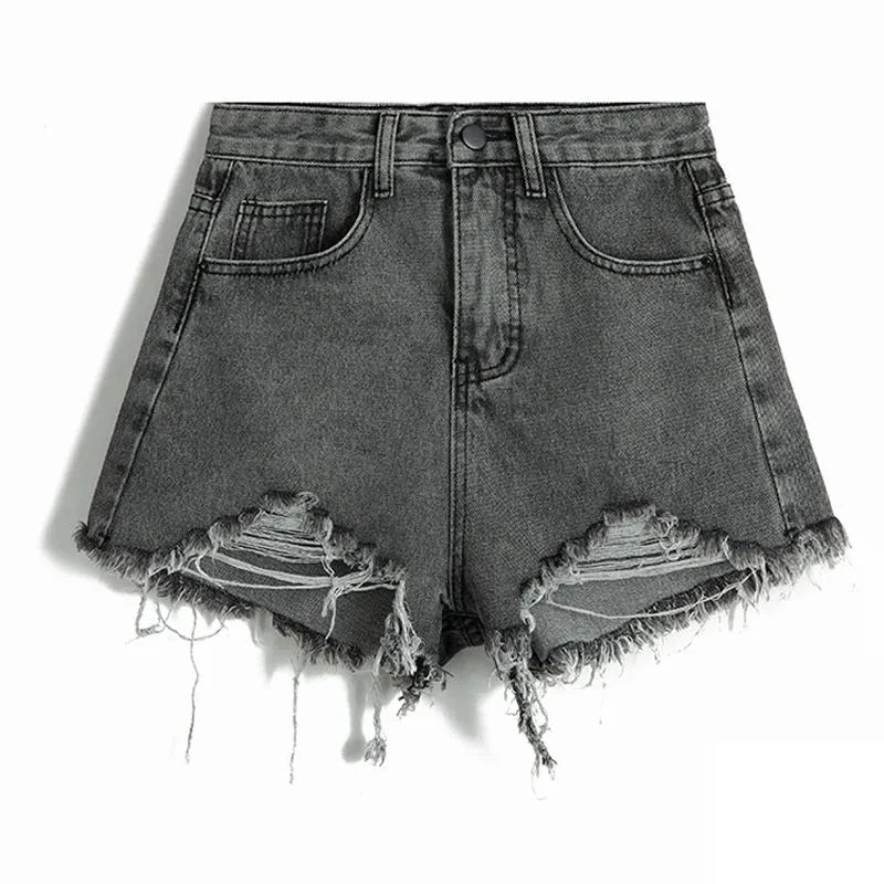 Hole Denim Shorts Women Korean Fashion High Waist Short Jeans Female Summer Slim Streetwear Irregular Wide Leg Shorts Ladies New