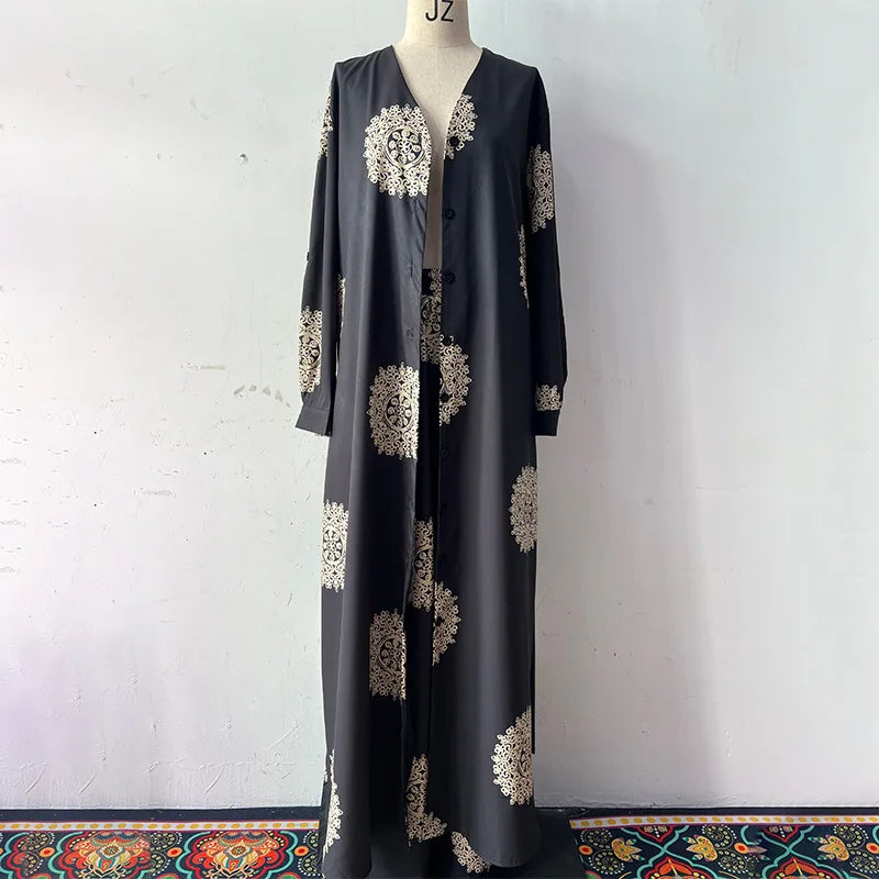 Eid Muslim Suits Women Print Blouses Wide Leg Pants Set Two Piece Musulman Ensemble Dubai Arabic Morocco Islam Casual Ramadan