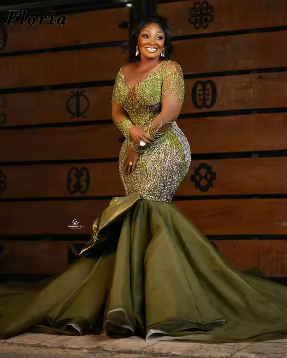 African Green Beaded Evening Dresses Black Girls Aso Ebi Mermaid Birthday Party Dress Customized Long Sleeves Cocktail Prom Gown