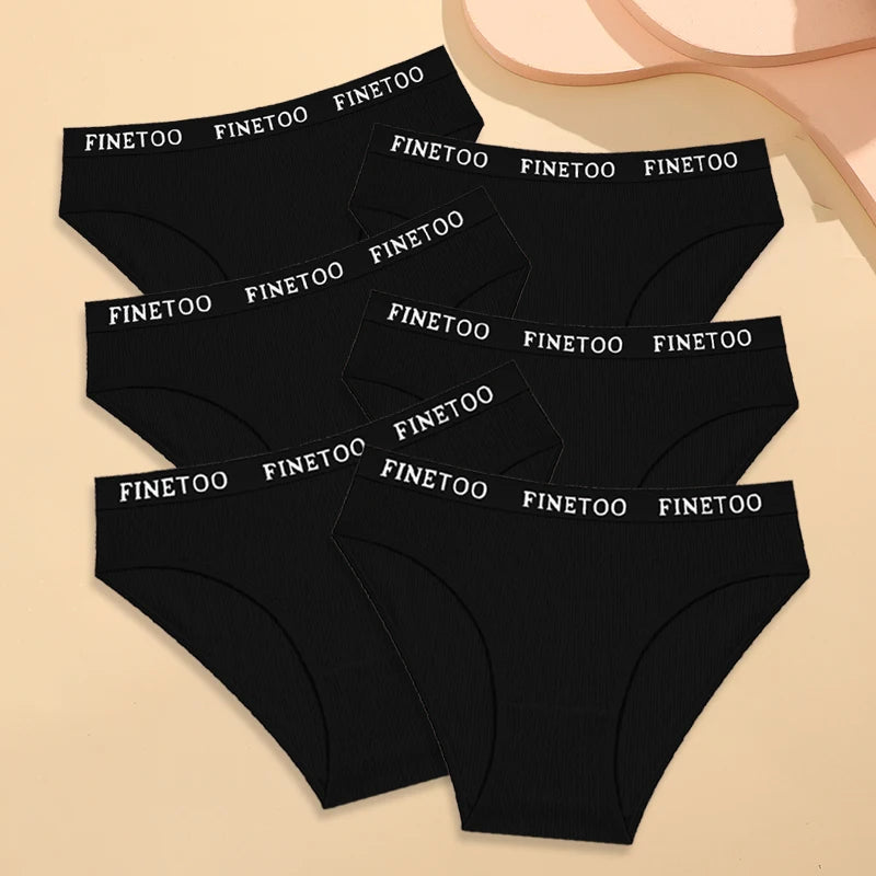 FINETOO 6Pcs Women Cotton Panties M-2XL Striped Underwear Letter Belt Briefs Female Low Waist Lingerie Stretchy Solid Lingerie
