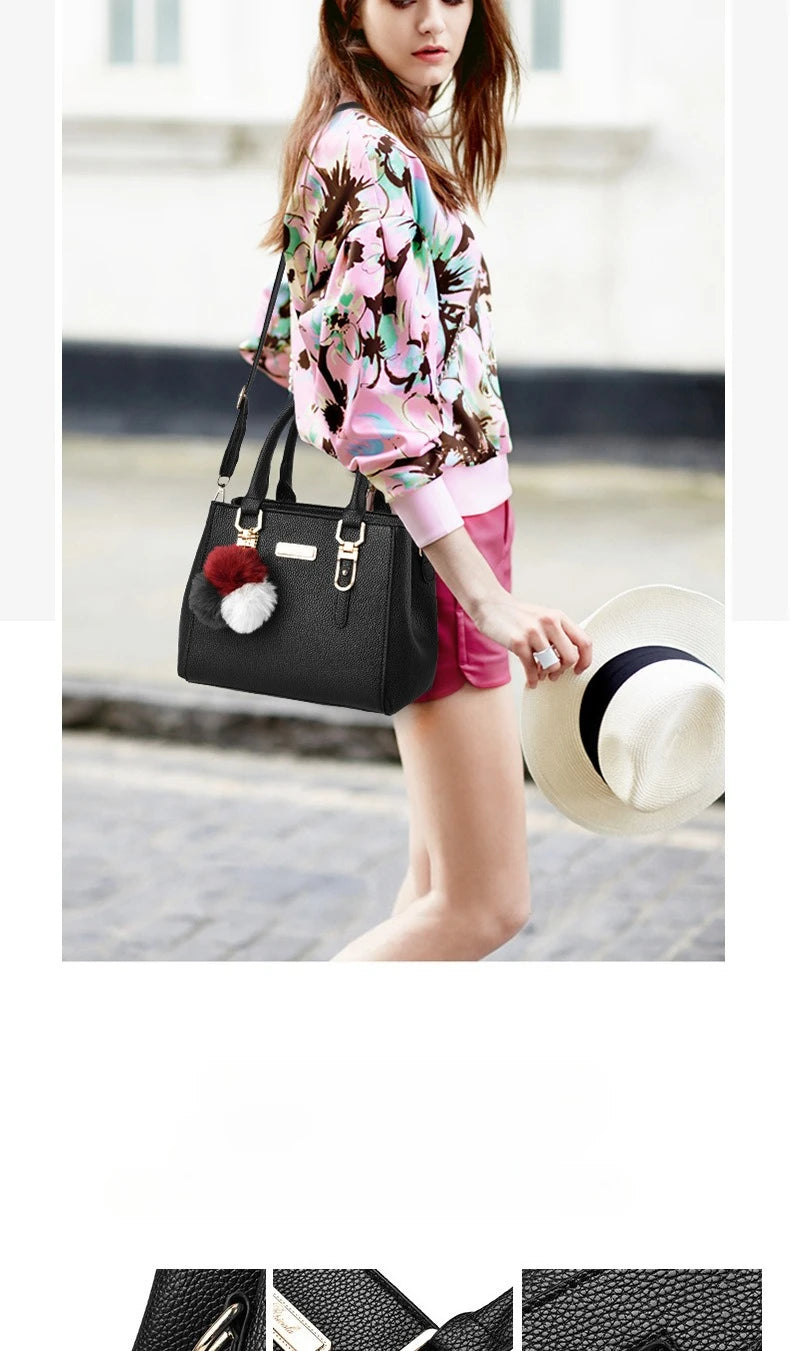 PU Leather Ladies HandBags Women Vintage Purse Plush Tassel Messenger Bags Tote Boston Shoulder Crossbody Bag