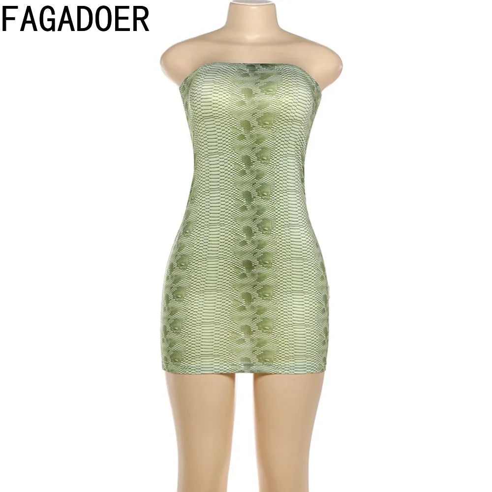 FAGADOER Sexy Serpentine Print Patchwork Bodycon Mini Dresses Woman Sleeveless Backless Dress Hot Girl Streetwear Vestidos 2026