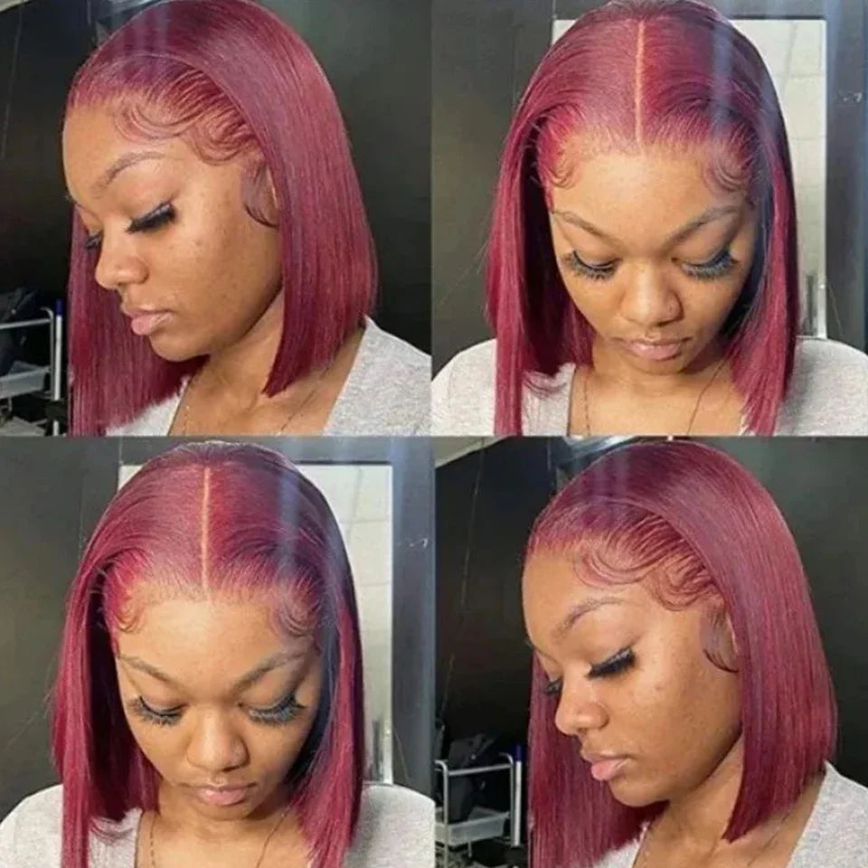 Sleek Ombre Pink Transparent Short T Lace Bob Human Hair Wigs Peruvian Straight 13x6x2 Lace Front Wig For Women Pre Plucked