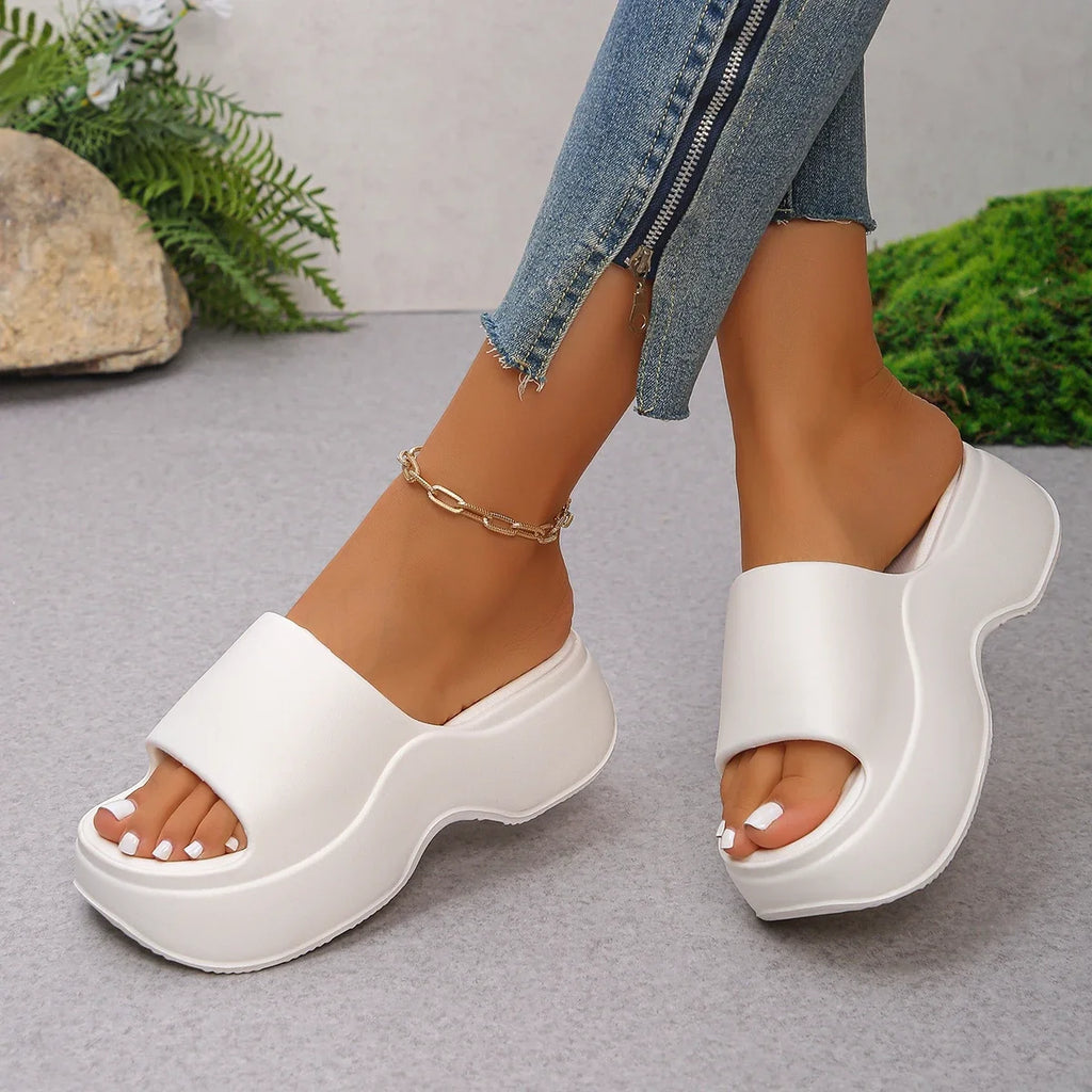 Chunky Platform Slippers for Women Summer 2026 Comfortable Wedge Heels Sandals Woman Solid Non Slip Eva Thick Sole Slides Shoes