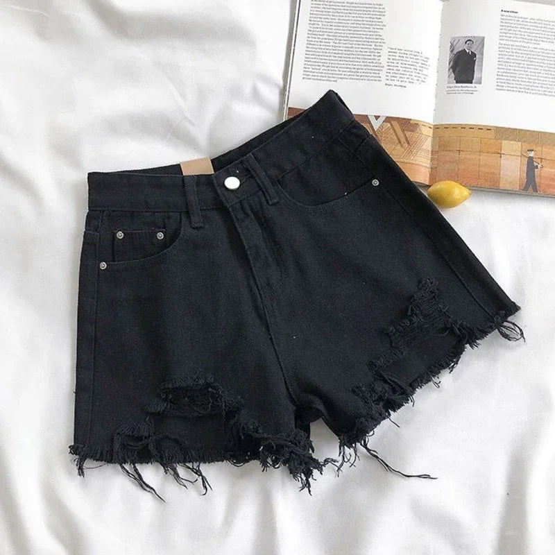 Korean Denim Holes Shorts For Women Fashion High WaistWide Leg Short Jeans Female Designer Casual Street Short 2026 New