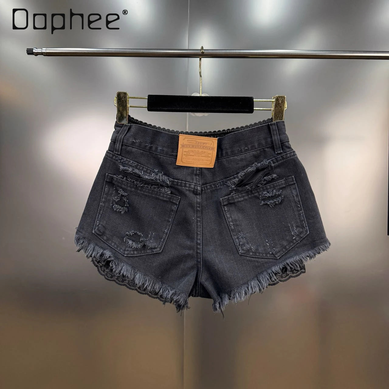 Summer 2025 New French Retro Lace Splicing Ripped Rough Edge Fake Two-piece Denim Shorts Spice Girl Y2K High-waisted Slim Jeans