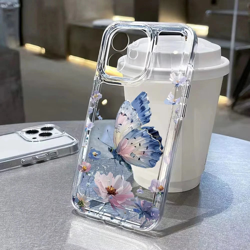 Gold Butterfly Phone Case For iPhone 17 16 15 11 13 12 14 Pro Max 16e Air 7 8 Plus XR SE 2022 2020 Soft TPU Transparent Cover
