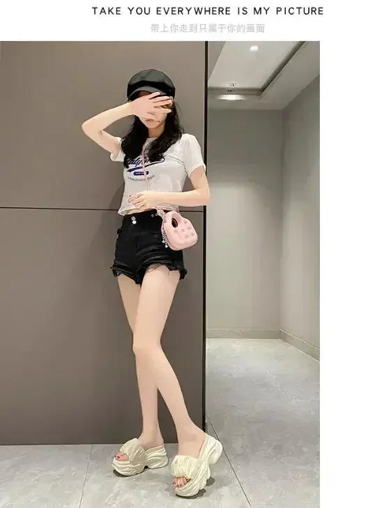 NEW Women Summer Chunky Sandal Platform Slipper 9CM High Heels Ladies Hollow Out Slides Beach Flip-Flop Woman Sandalias De Mujer