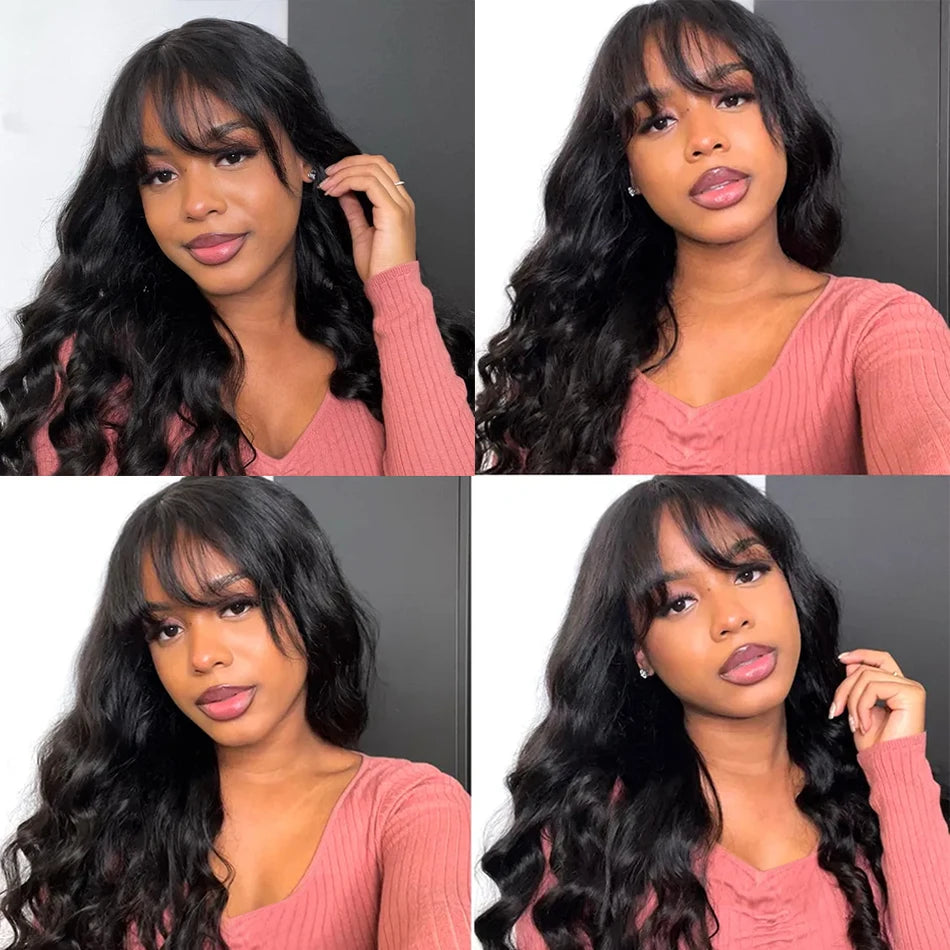 Wear Go Glueless Loose Body Wave Human Hair Wig With Bangs Full Machine Made With Bangs Brazilian Body Wave Wig Cheap On Sale