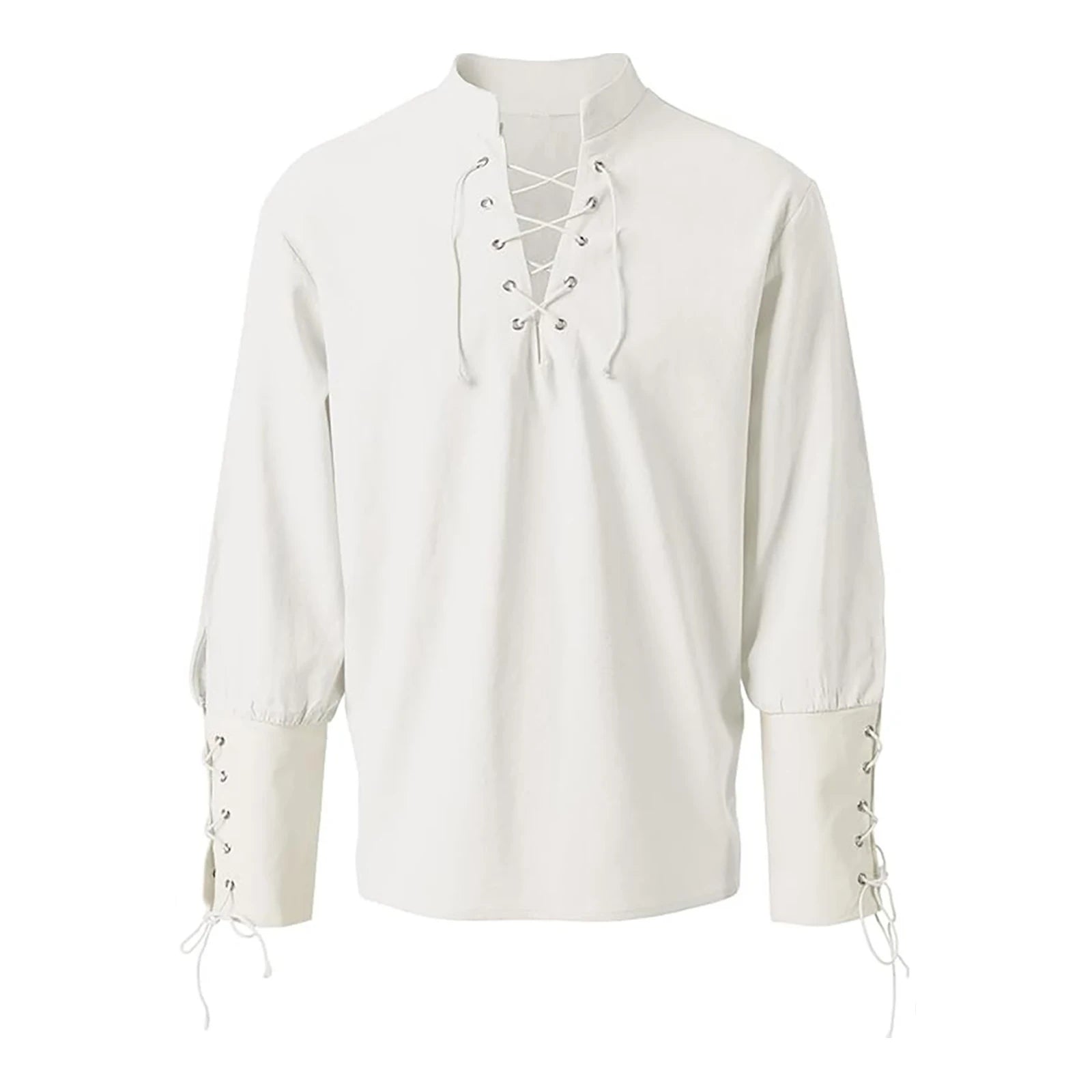 Men's Medieval Shirt Vintage Victorian Lace Up Long Sleeve Shirts Cotton Linen Cosplay Steampunk Black White Renaissance Blouse
