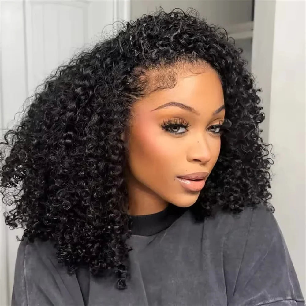 Half Wig Glueless Human Hair Wigs With Drawstring Seamless Clips 250 Density Kinky Curly Half Wigs Full Machine Made Wig