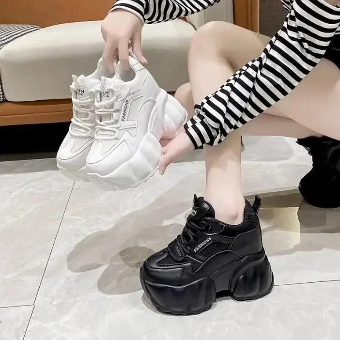 NEW Women Chunky Sneakers Internal 11CM High Platform Breathable Mesh Shoes Ladies Wedges Casual Shoes For Woman Sports Dad Shoe