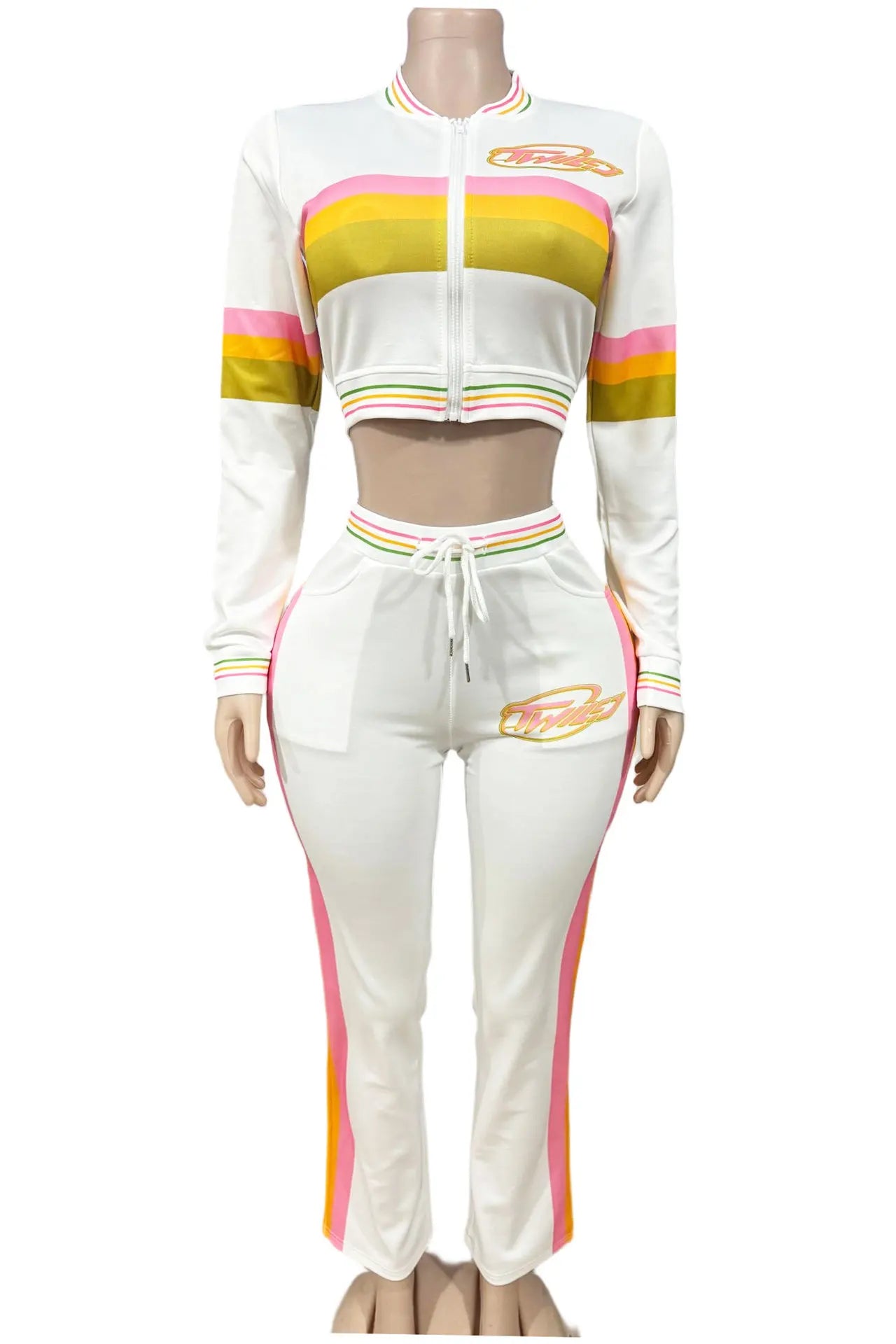 HLJ&GG Fashion Trend Y2K Striped Patchwork Two Piece Sets Women Zip Long Sleeve Crop Top + Shorts Outfits Female 2pcs Streetwear