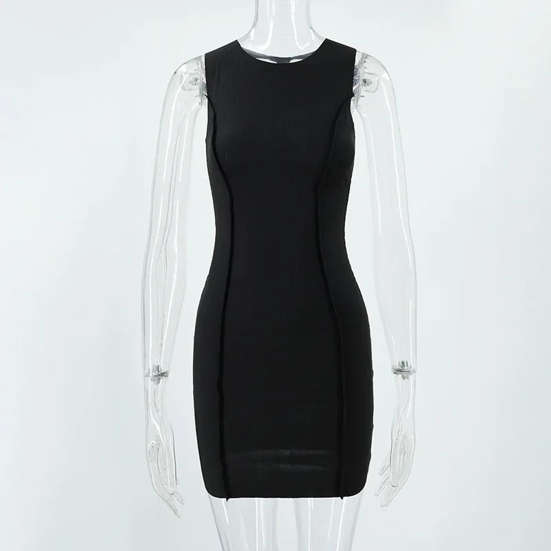 Sleeveless Bodycon Mini Dress Woman Slim Fashion Sexy Solid Vintage Party Evening Beach Kpop Cheap Clothes Short Dresses Women