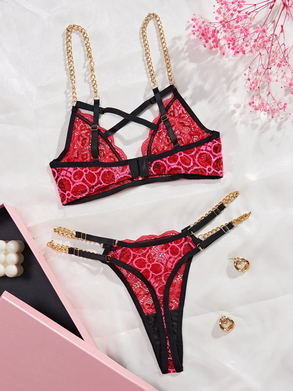 MUZISKAT Sexy Underwear Lace Splicing Leopard Pattern Sexy Party Perspective with Steel Rim Bra Two Piece Set