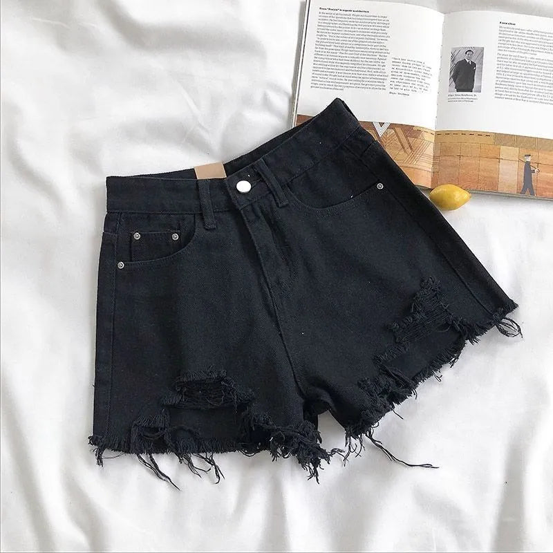Fashion Casual Tassel Ripped Shorts Women 2026 Summer High Waist Denim Jeans Y2K Hot Pants Streetwear Korean Blue Cowboy Shorts