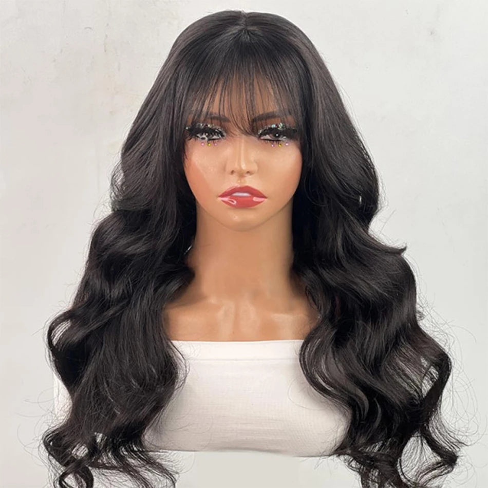 Wear Go Glueless Loose Body Wave Human Hair Wig With Bangs Full Machine Made With Bangs Brazilian Body Wave Wig Cheap On Sale