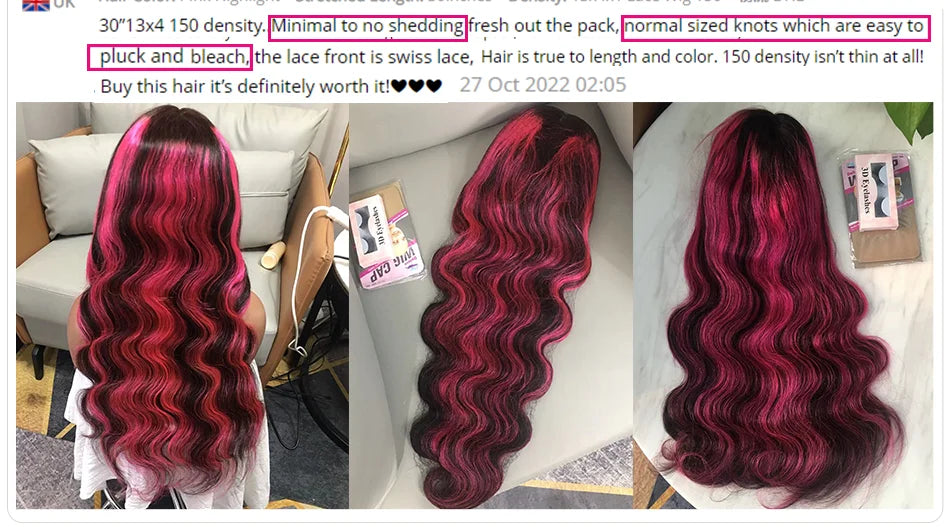 Pink Highlight 13x6 Lace Front Wig Pre Plucked Body Wave Colored Human Hair Wigs Transparent Peruvian Remy Hair For Black Women