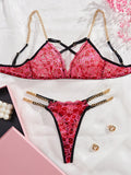 MUZISKAT Sexy Underwear Lace Splicing Leopard Pattern Sexy Party Perspective with Steel Rim Bra Two Piece Set
