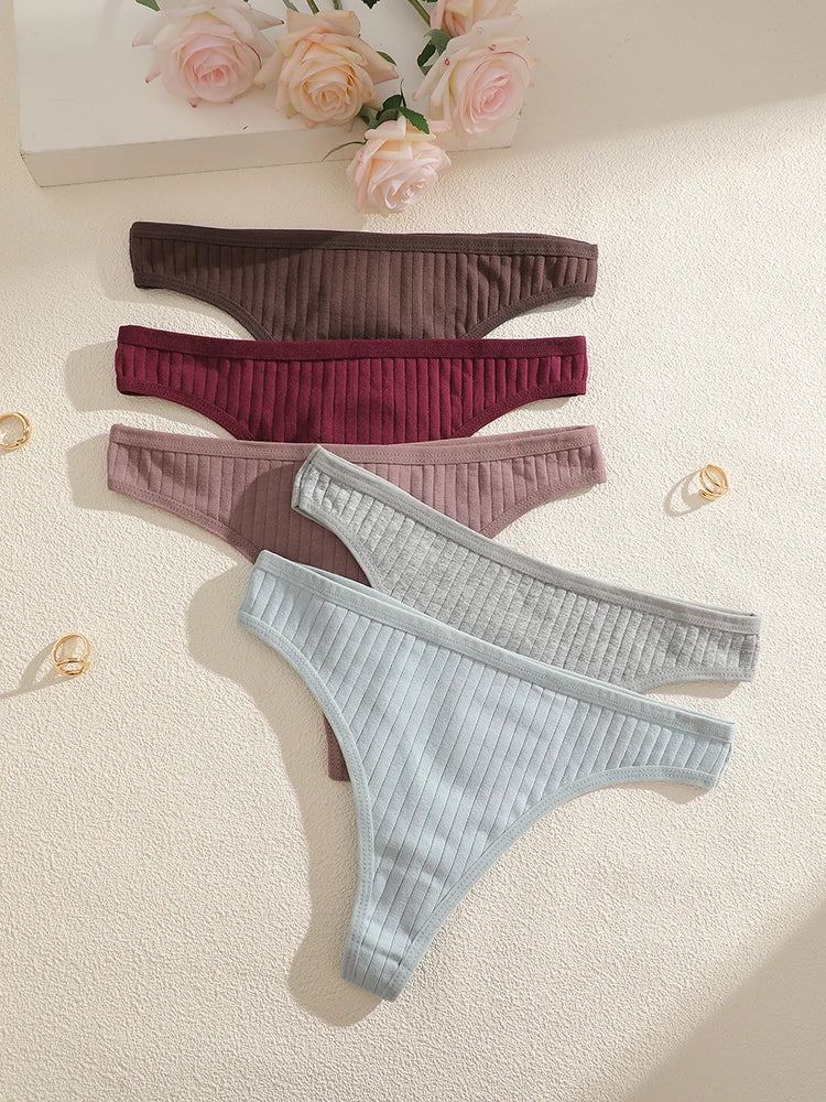 FINETOO 5PCS Sexy G-string Cotton Women Lingerie Panties Thong Female Underwear Sexy Pantys Underpant Girl Intimates Thongs S-XL