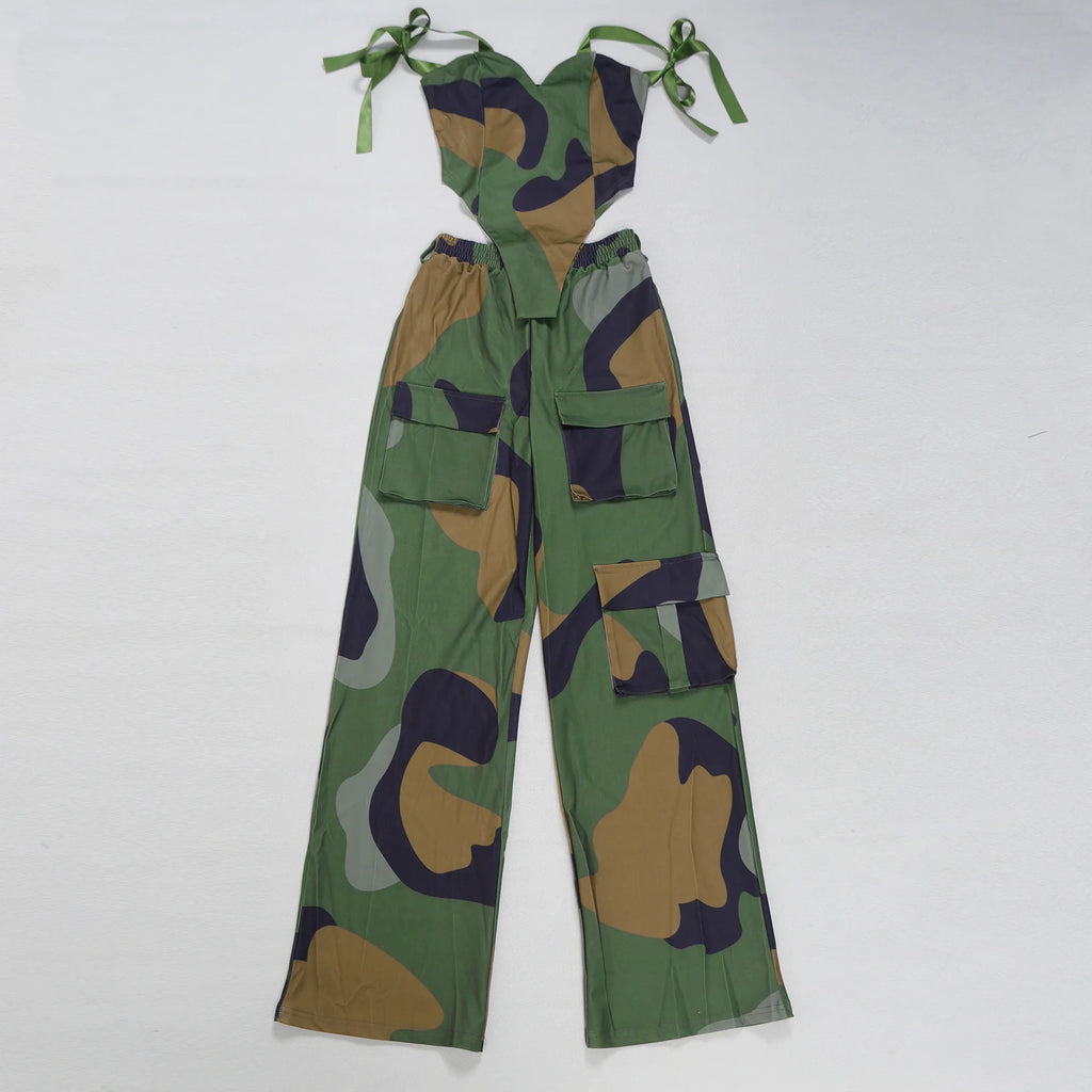 Two Pieces Women Pant Sets Print Matching Set Drawstring Pockets Sleeveless Top Elastic Waist Pants Slim Fit Casual 2026 Spring