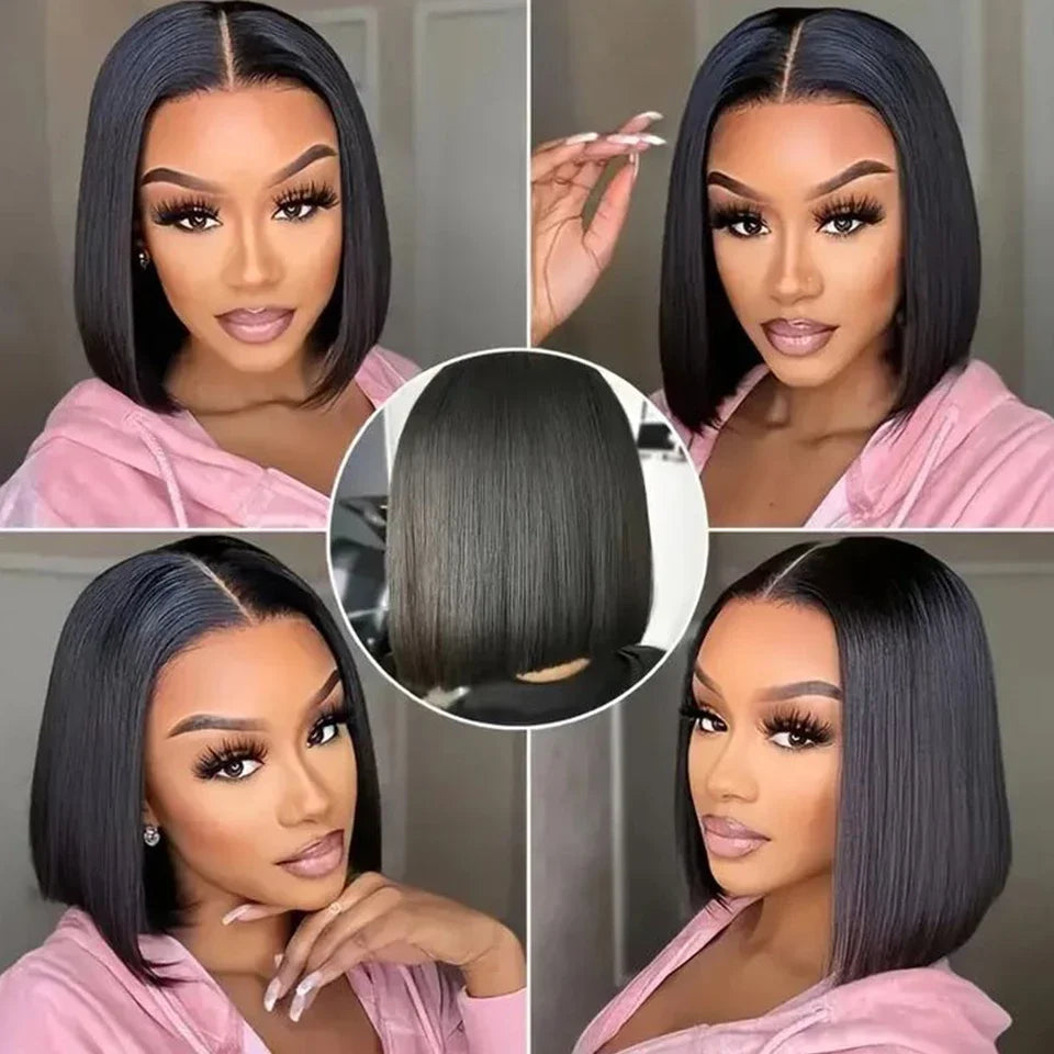 Sleek Ombre Pink Transparent Short T Lace Bob Human Hair Wigs Peruvian Straight 13x6x2 Lace Front Wig For Women Pre Plucked