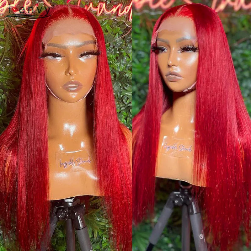 99J Red Colored Lace Front Human Hair Wigs Silky Straight 13X4 13X6 Burgundy Hd Transparent Pre Plucked Lace Frontal Wigs 180%