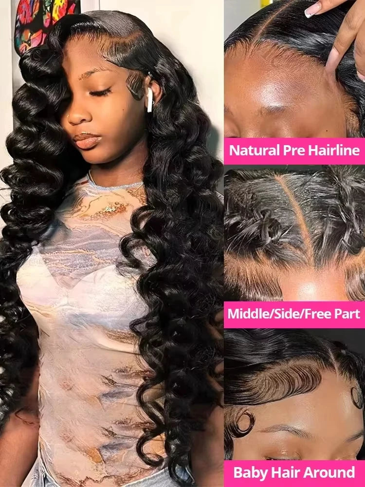 Lakeisha High Density Loose Wave HD 13x6 Lace Front Wigs Human Hair Black Raw Brazilian Deep Curly 40 Inch 13x4 Lace Frontal Wig
