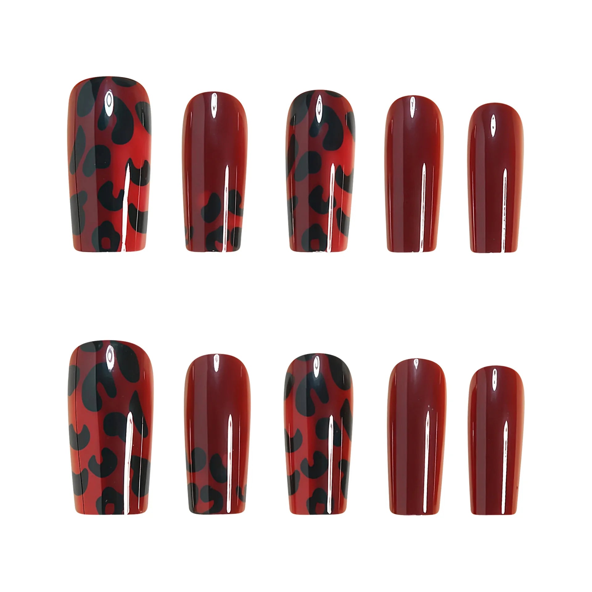 Medium fake nails tips for women girls gradient purple blue green red black leopard printing Square almond tips press on nails