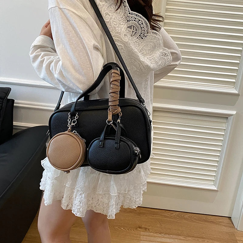 Casual Handbag 3-IN-1 Fashion Brand Messenger Bags for Women Pu Leather Crossbody Bag Lady Totes Large Capacity Travel Bag