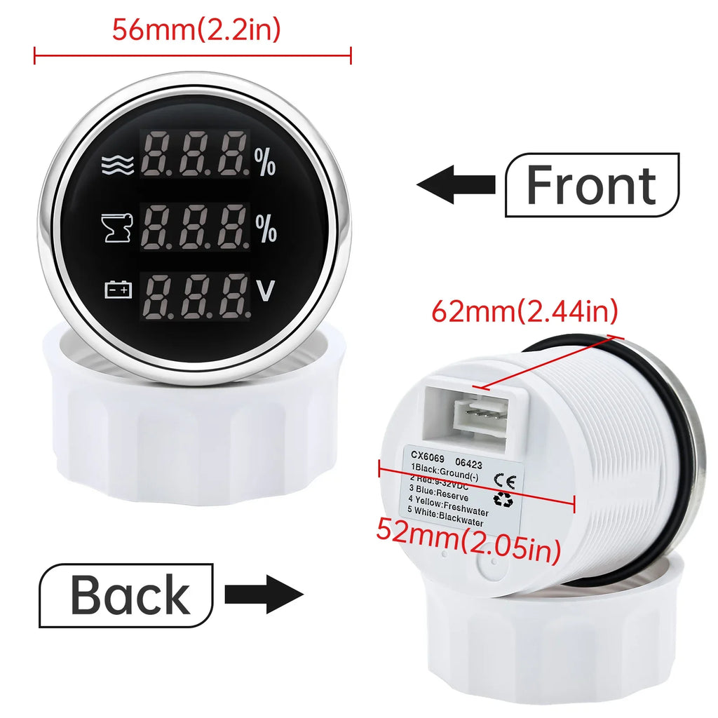 Red LED Digital 52mm 3In1 Gauge 0-190ohm Water Level Indicator+Sewage Level Gauge+Voltmeter for Water Waste Level Sensor Custom