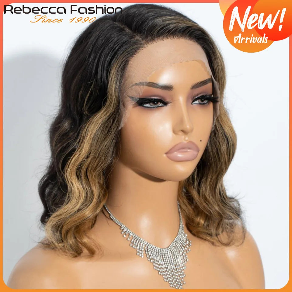 Honey Blonde Bob Wig Human Hair Real 12a Body Wave Part Lace Frontal Wig Ombre Highlight Short Bob Wigs Human Hair Pre Plucked