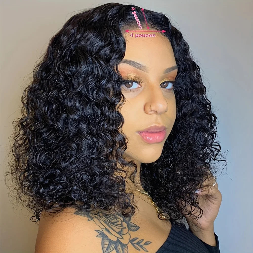 Water Wave 4x4 Glueless Bob Wigs Human Hair Brazilian Hair Wigs For Women Curly Wigs On Clearance Sale Glueless Wigs Human Hair