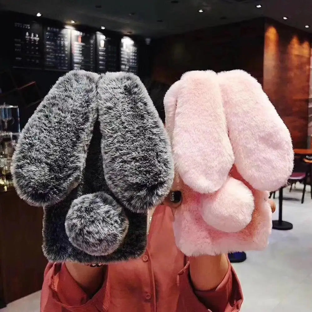 Cute Hairy Rabbit Animal Phone Case For iPhone 15 14 13 Pro Max 12 Mini 11 Pro Max X XS MAX XR 7 8 Plus Soft Plush Cover