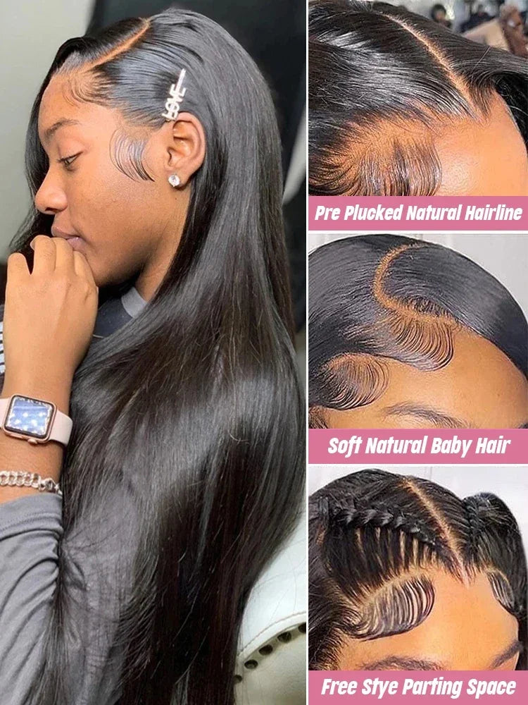 Peruvian Hair Bone Straight 13x4 Transparent Lace Frontal Virgin Natural Color Human Hair Wig 4x4 Lace Front Wig For Black Women
