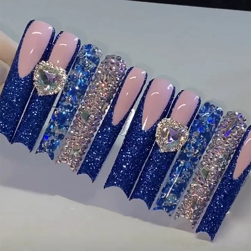Handmade Crocodile Print Y2K Pink Custom XXXL Long Square Press On Nails Acrylic False Nail Tips Bling Fake Nail With Glue Party