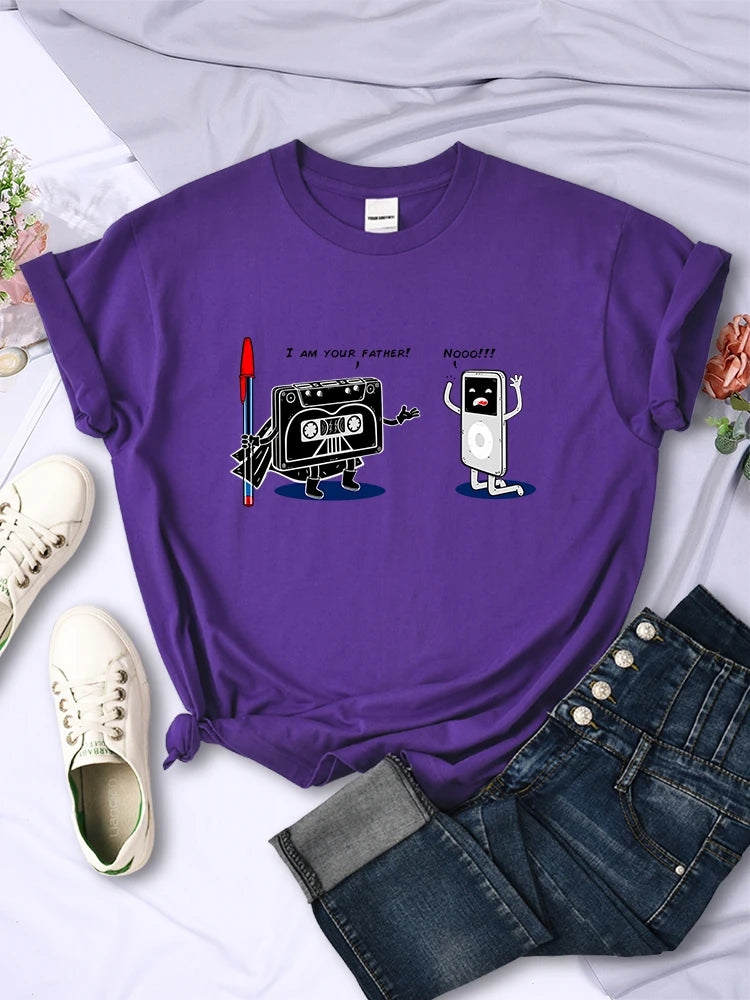 Funny Music Player Design T Shirt Woman Comfortable Creative Tee Fashion Street Style Tops Personality Summer T-Shirts