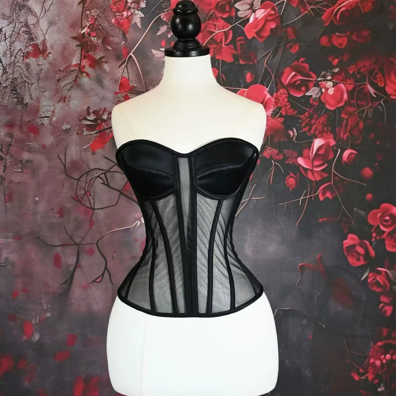 Women Corset Bustier With Bra Transparent Mesh Bodices For Wedding Body Shaper Slimm Waist Lace Up Boned Strapless Tube Tops