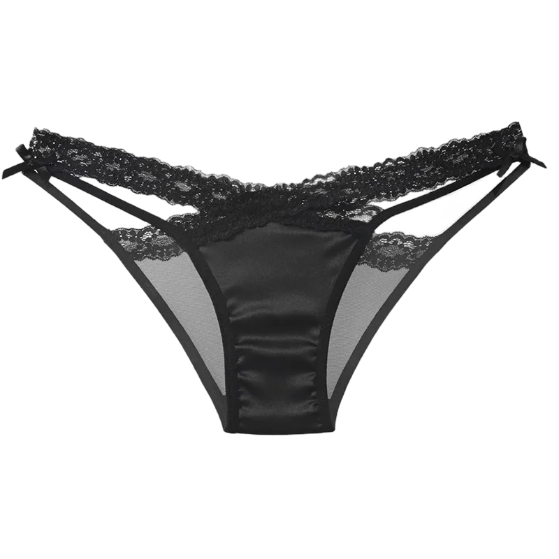 Meet'r Sexy Tempting Underwear Panties Lingerie French Satin Lace Ice Silk Transparent Knit Low Waist Triangle Briefs for Women