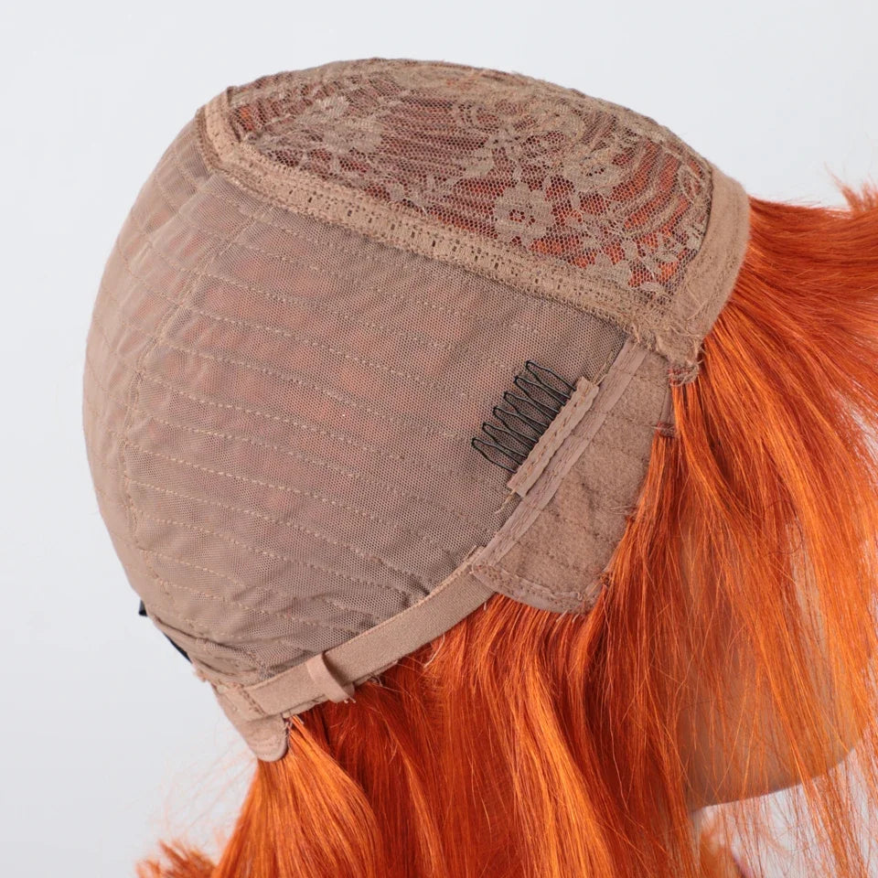 Orange Blonde Short Cut Straight Bob Wigs Rebecca With Bangs Red 99J Human Hair Brazilian Straight Machine Made Human Hair Wigs