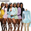 FAGADOER Casual Shorts 3 Piece Sets Women Hooded Zipper Crop Top + Headband + Bodycon Shorts Outfits Summer Fashion Sports Suits