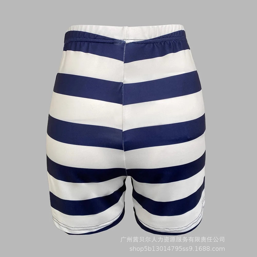 Women Two Piece Short Sets Print Slim Fit Tops Pencil Pants Casual Spliced Round Neck Top Shorts Suit Sporty Summer 2025