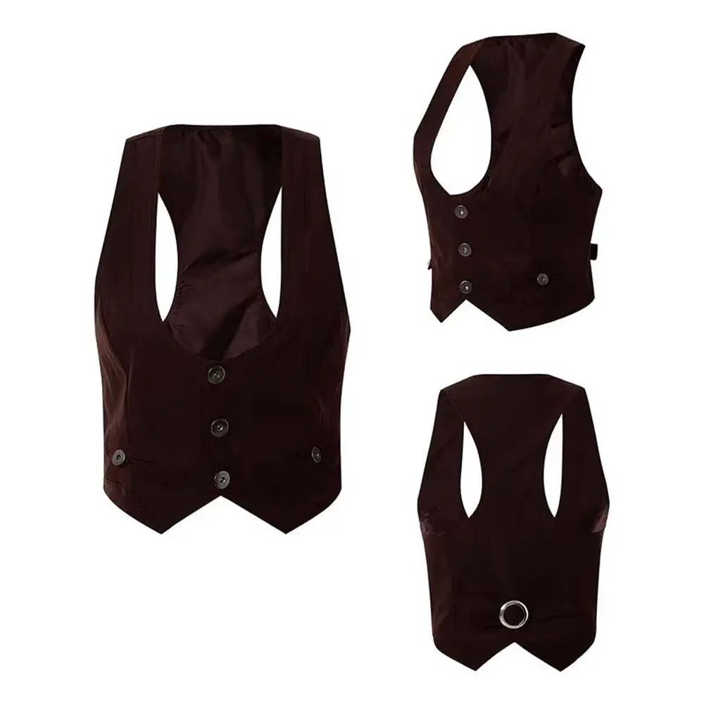 Sleeveless Women Waistcoat Cropped Tops Suit Vest Buttons Breasted Vest Jacket Dressy Waistcoat Punk Style Corsetier