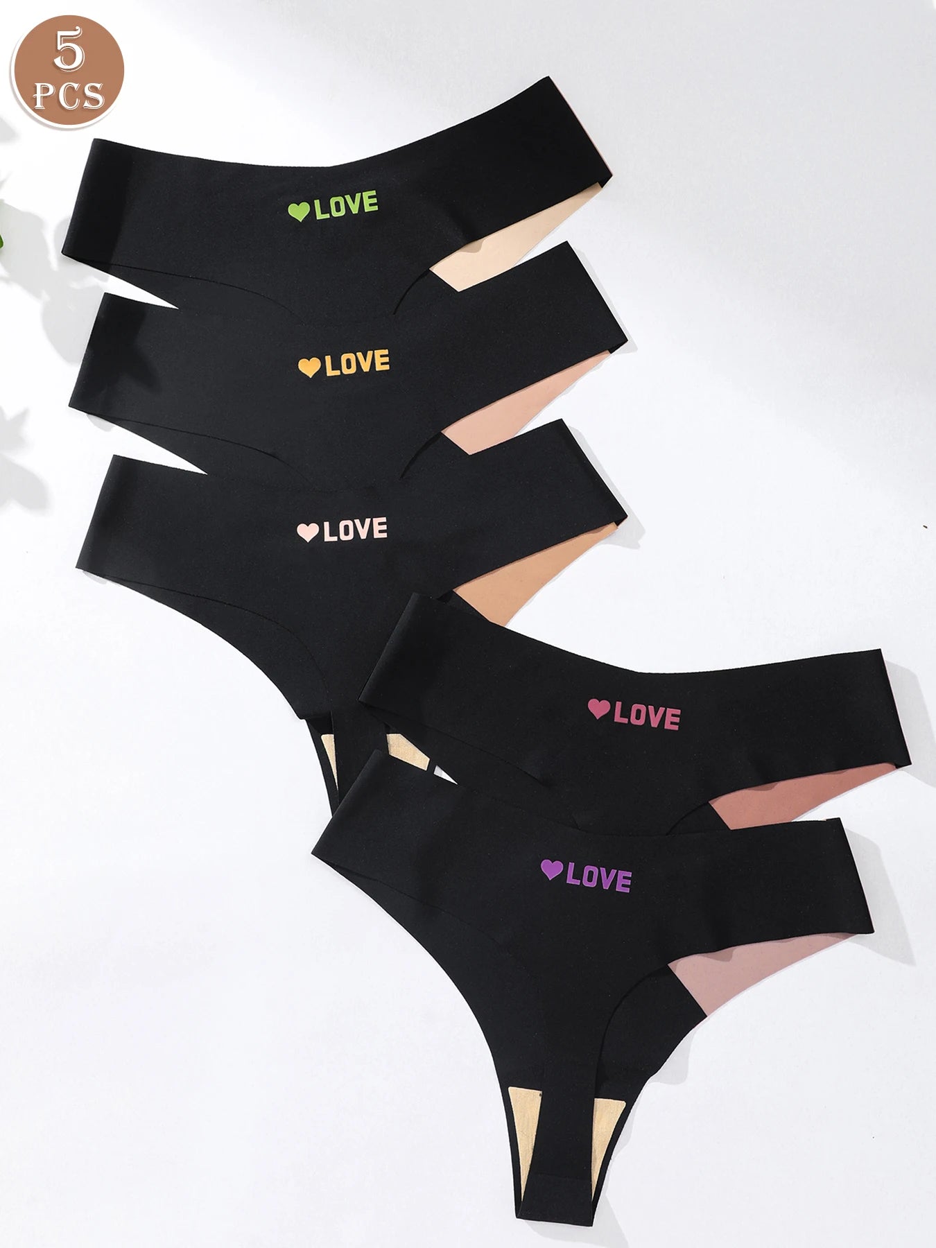 5pcs Women Low-Waist Triangle Panties Color Block Comfortable Soft Sexy