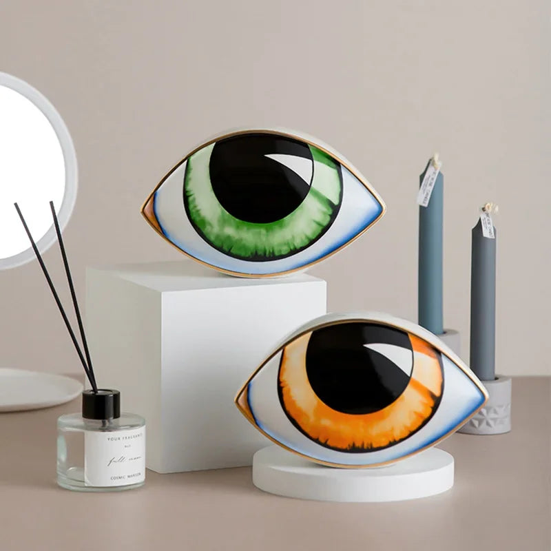 Creative Blue Evil Eye Statue Lucky Eye Figurines Decor Ceramic Crafts Desktop Ornaments Home Living Room Decoration Gifts