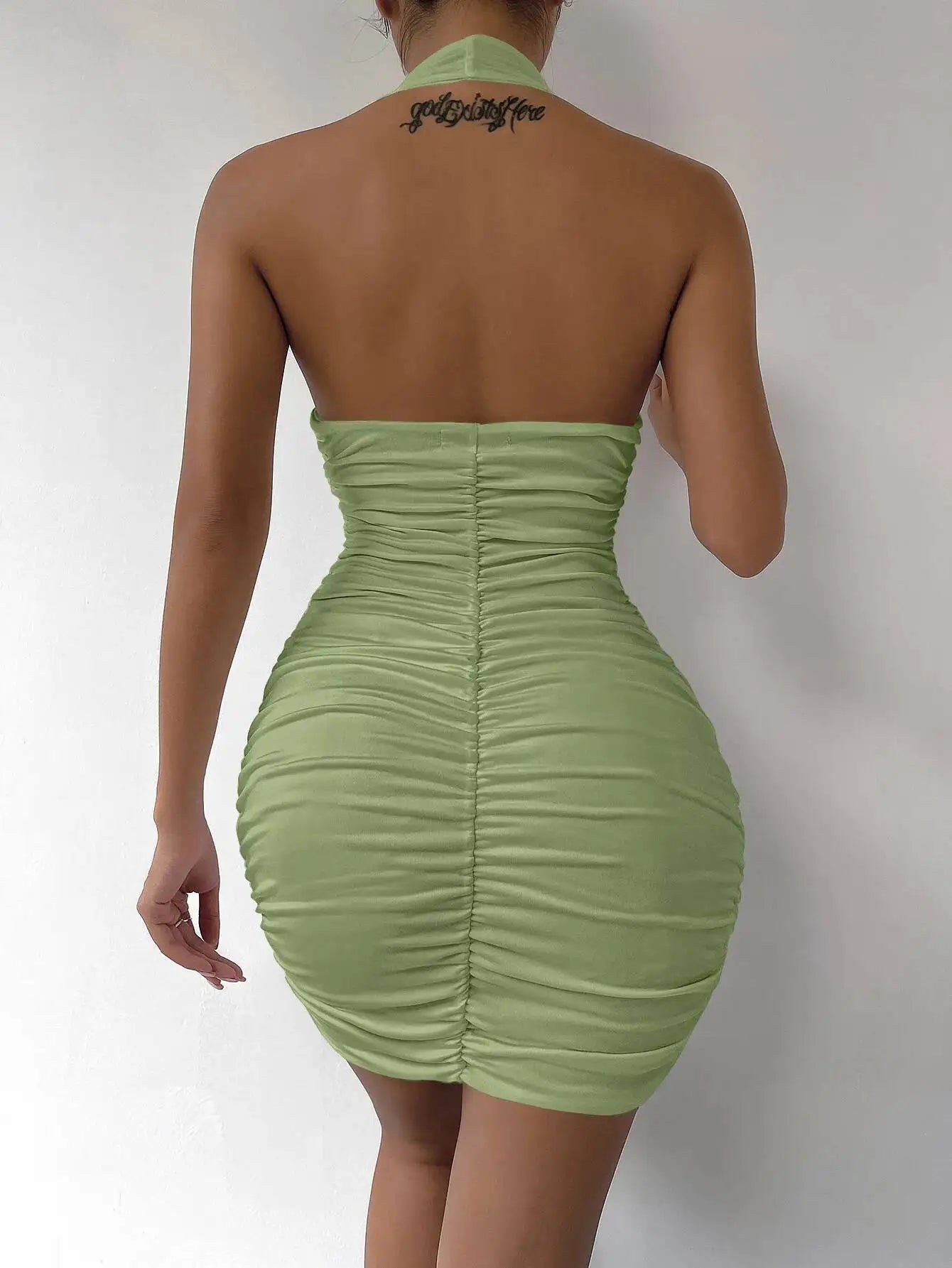 Sexy Deep V Evening Party Sleeveless Backlss Dress Summer Short White Halter Dresses Women Tight Club Mini Dress Clubwear TNP8