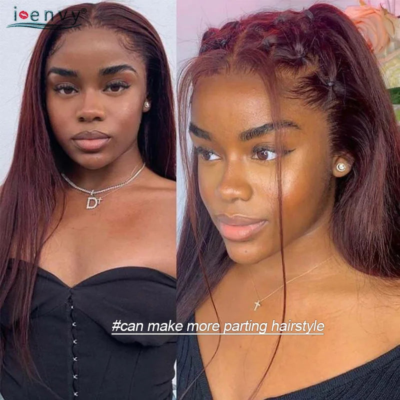 99J Red Colored Lace Front Human Hair Wigs Silky Straight 13X4 13X6 Burgundy Hd Transparent Pre Plucked Lace Frontal Wigs 180%